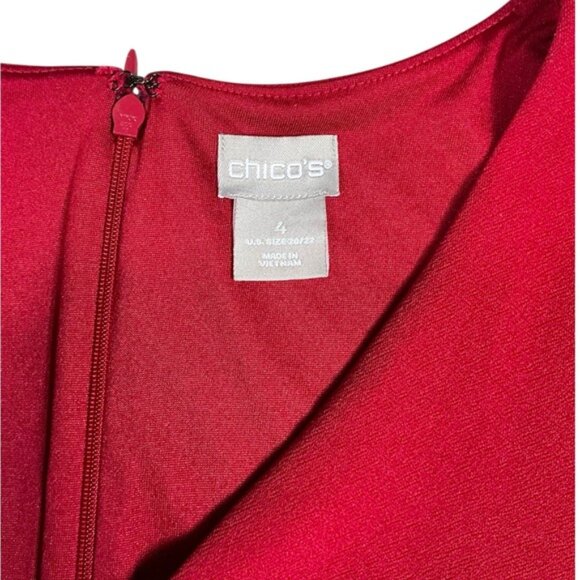 Chico's Sheath Shift Dress Bell Sleeve V Neck Dressy Red Plus 20/22 XXL - Picture 3 of 15